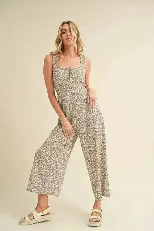 Aemi + Co Floral Sweetheart Neck Wide Leg Jumpsuit - Femstylo