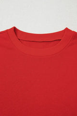 Fiery Red Striped Sleeve Loose Fit Sweatshirt - Femstylo