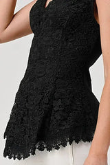 Sleeveless V-Neck Lace Peplum Top - Femstylo