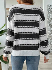 Striped Round Neck Long Sleeve Sweater - Femstylo