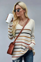Multicolor Striped Loose Knit Sweater - Femstylo