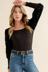 And The Why Textured Puff Sleeve Bodysuit - Femstylo