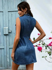 Pocketed Button Up Sleeveless Denim Dress - Femstylo