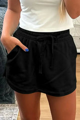 Black French Terry Drawstring Mini Skort with Pockets - Femstylo