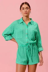 SO ME Textured Knit Button Front Romper - Femstylo