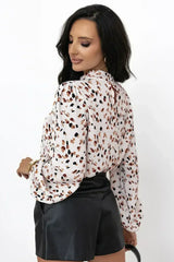 White Leopard Print Lantern Sleeve Blouse | Femstylo - Femstylo