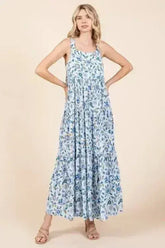 Mittoshop Flower Print Tiered Sleeveless Empire Maxi Dress - Femstylo
