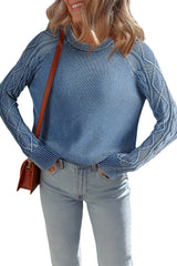 Ashleigh Blue Cable Knit Raglan Sleeve Casual Sweater