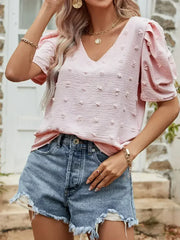 Blush Pink Swiss Dot Short Puff Sleeve Top | Femstylo - Femstylo