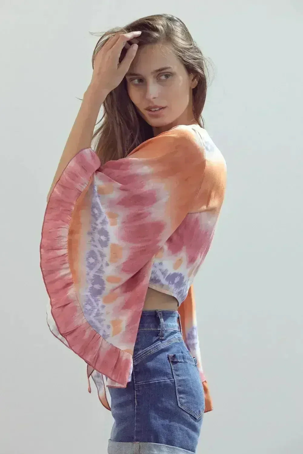 Bell-Sleeve Tie-Dye Crop Top – Flowy Sleeves & Stylish Design - Femstylo