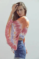Bell-Sleeve Tie-Dye Crop Top – Flowy Sleeves & Stylish Design - Femstylo