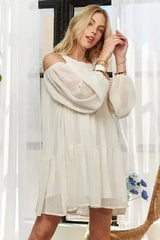 ADORA Cold Shoulder Balloon Sleeve Mini Dress - Femstylo