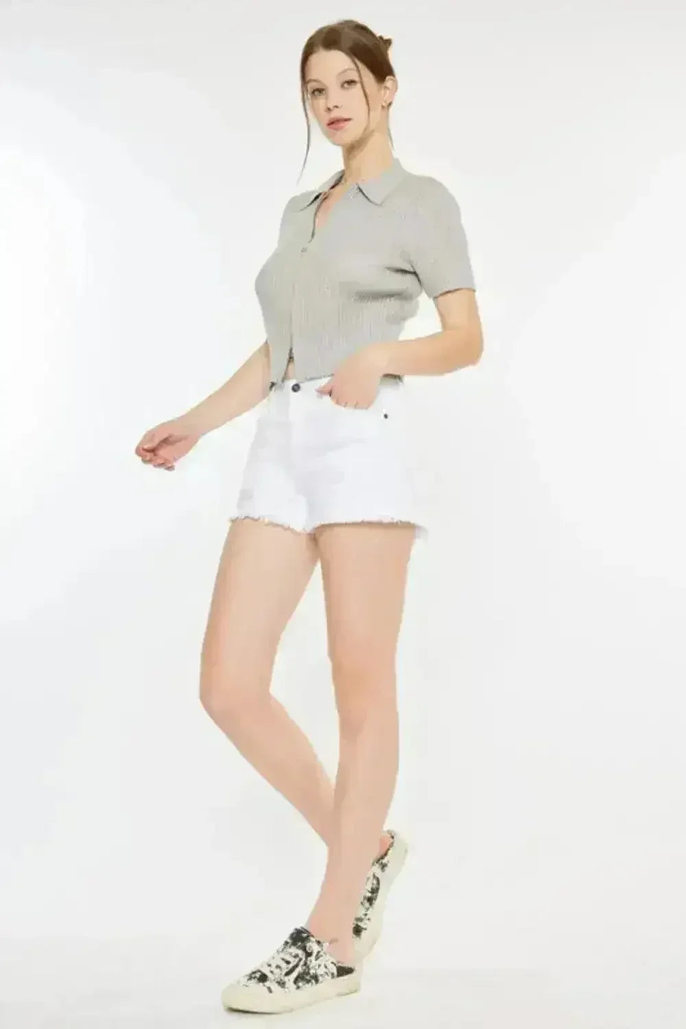 Kancan Raw Hem Distressed Denim Shorts - Femstylo