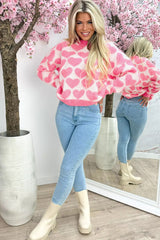 Strawberry Pink Love Heart Valentine Knit Sweater
