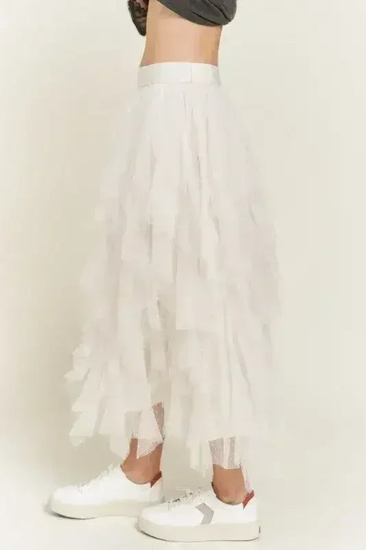 PLUS LAYER POLKA DOT MESH LINED A-LINE MIDI SKIRT - Femstylo