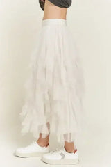 PLUS LAYER POLKA DOT MESH LINED A-LINE MIDI SKIRT - Femstylo