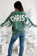 Blackish Green MERRY CHRISTMAS HO HO HO Drop Shoulder Loose Sweater