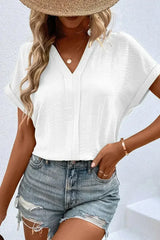 White Notched Neck Batwing Sleeve Blouse | Femstylo - Femstylo