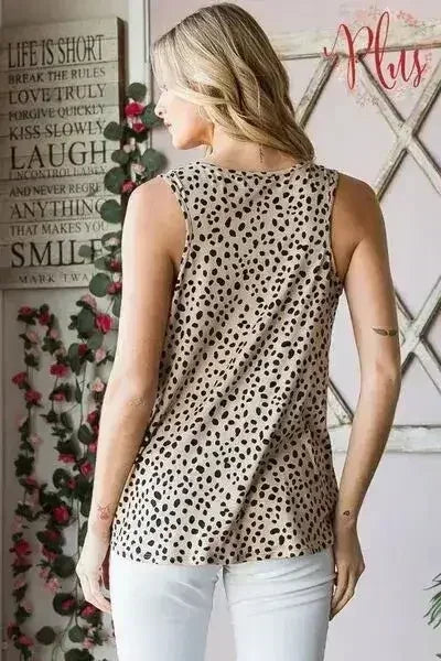 Heimish Full Size Front Button Animal Print Sleeveless Top Plus Size - Femstylo