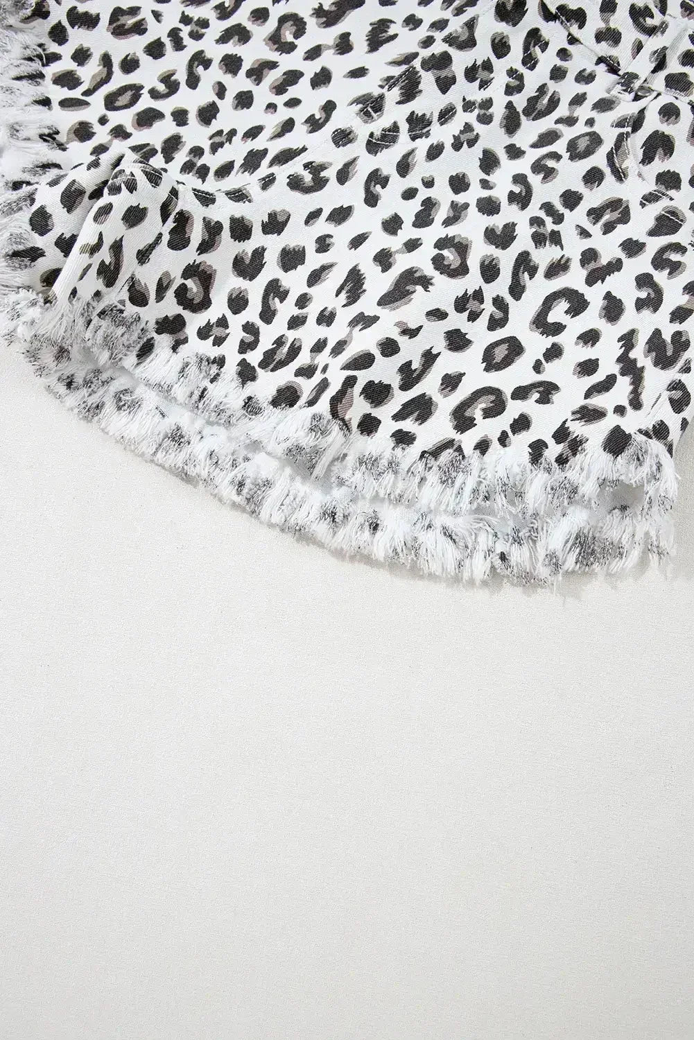 White Leopard Frayed Hem Denim Shorts - Femstylo