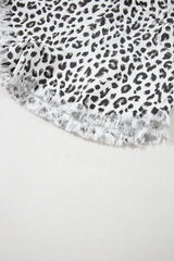 White Leopard Frayed Hem Denim Shorts - Femstylo