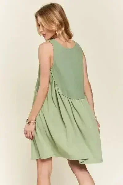 ADORA Decorative Button Sleeveless Babydoll Dress - Femstylo