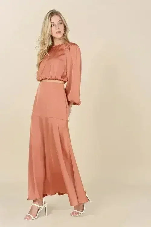 Dressed up satin two-piece mermaid dress set - Femstylo