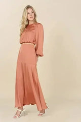 Dressed up satin two-piece mermaid dress set - Femstylo