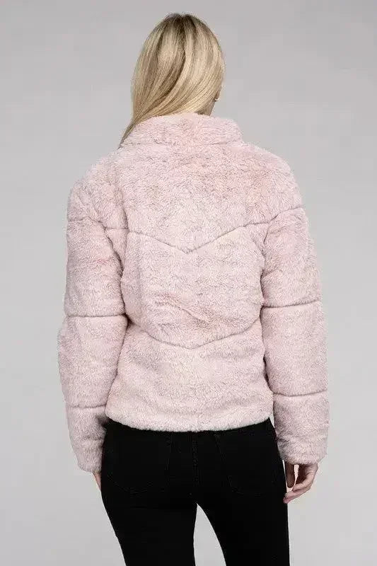 Fluffy Zip-Up Sweater Jacket - Femstylo