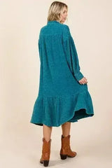 Mittoshop Mineral Wash Cotton Gauze Ruffle Midi Shirt Dress - Femstylo
