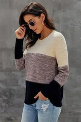 Winter Black Color Block Netted Texture Pullover Sweater - Femstylo