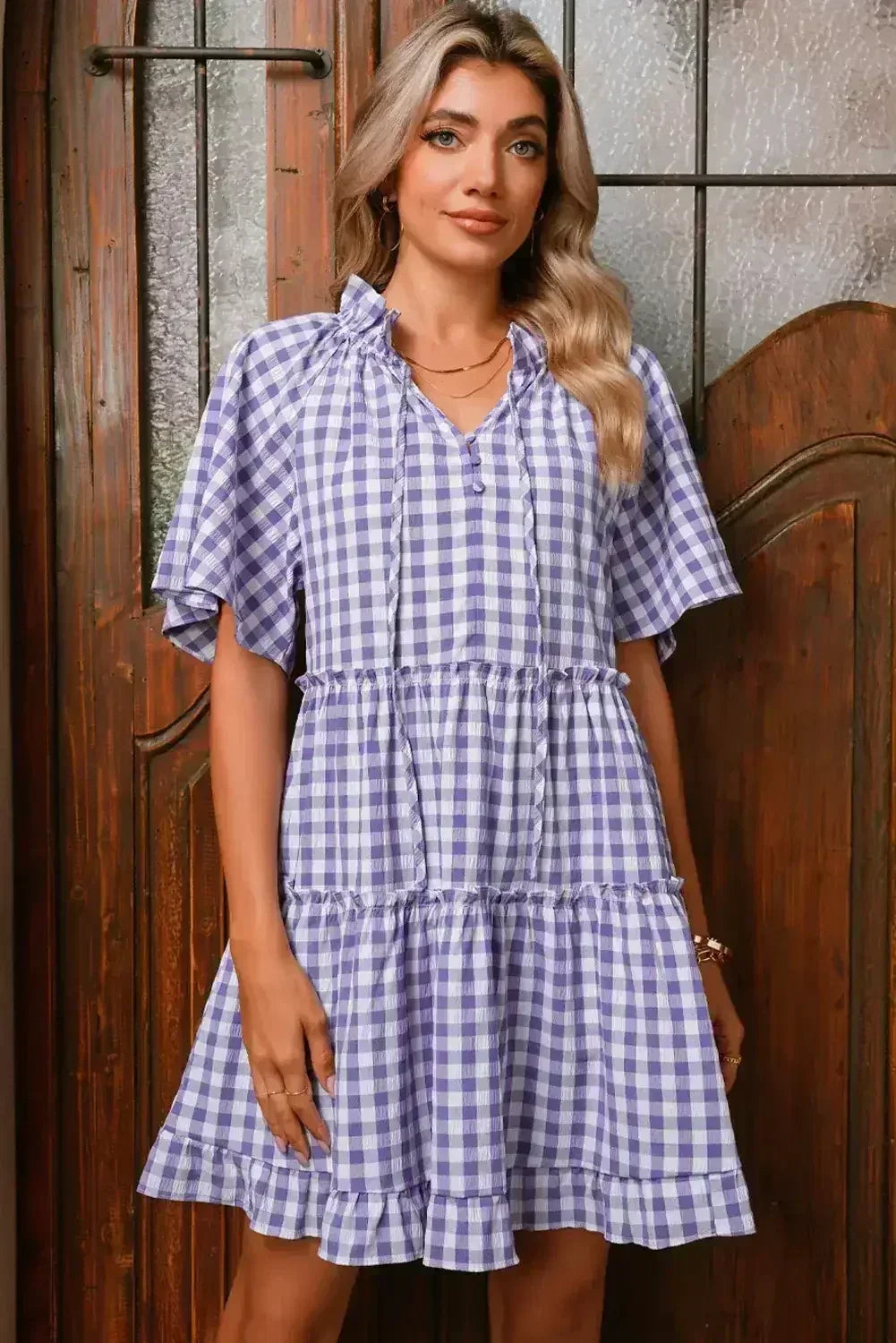 Lavendula Plaid Frill Tiered Mini Dress - Femstylo