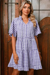 Lavendula Plaid Frill Tiered Mini Dress - Femstylo