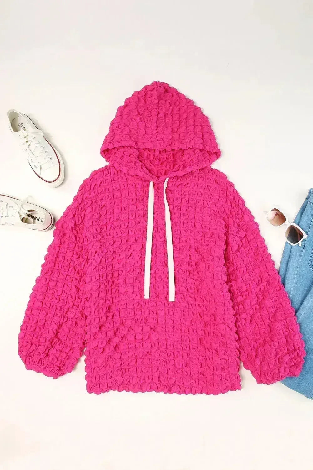 Rose Bubble Textured Waffle Hoodie - Femstylo