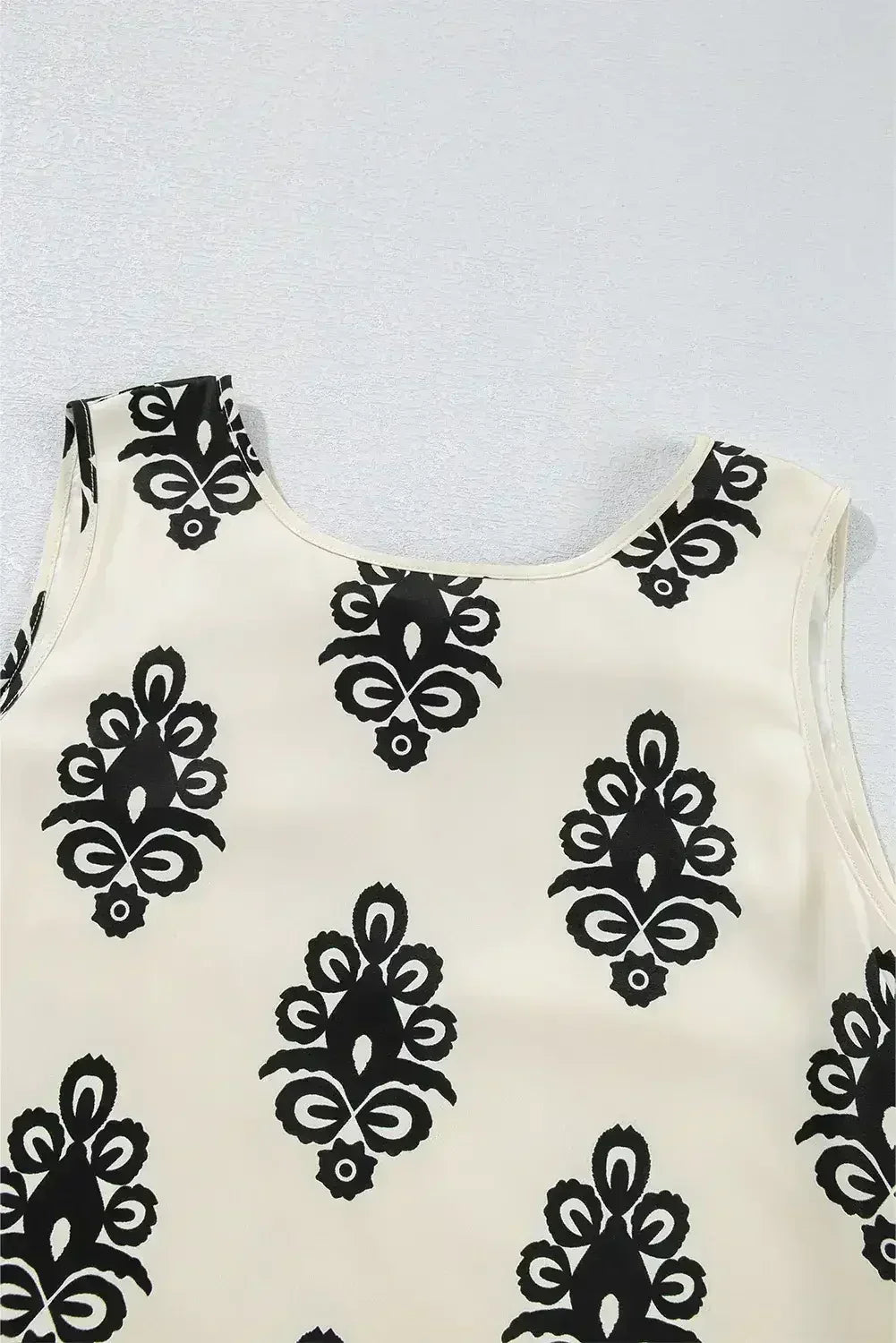 Beige Geometric Printed Sleeveless Hollowed Bowknot Back Mini Dress - Femstylo