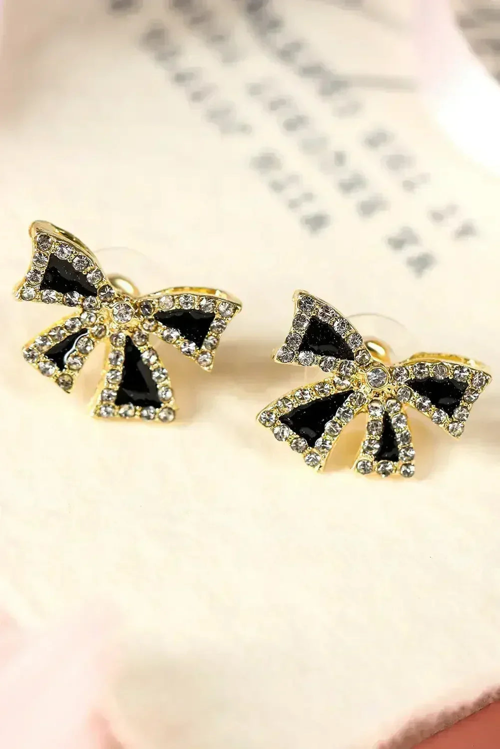 Black Rhinestone Bowknot Stud Earrings - Femstylo