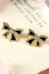 Black Rhinestone Bowknot Stud Earrings - Femstylo