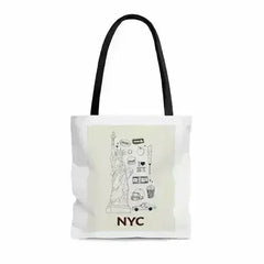 NYC Tote Bag - Medium Polyester Shopper with City Symbols - Femstylo