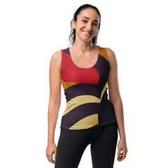 Womens Stretch Fit Tank Top - Brown Red Blue Colorblock Lines - Femstylo