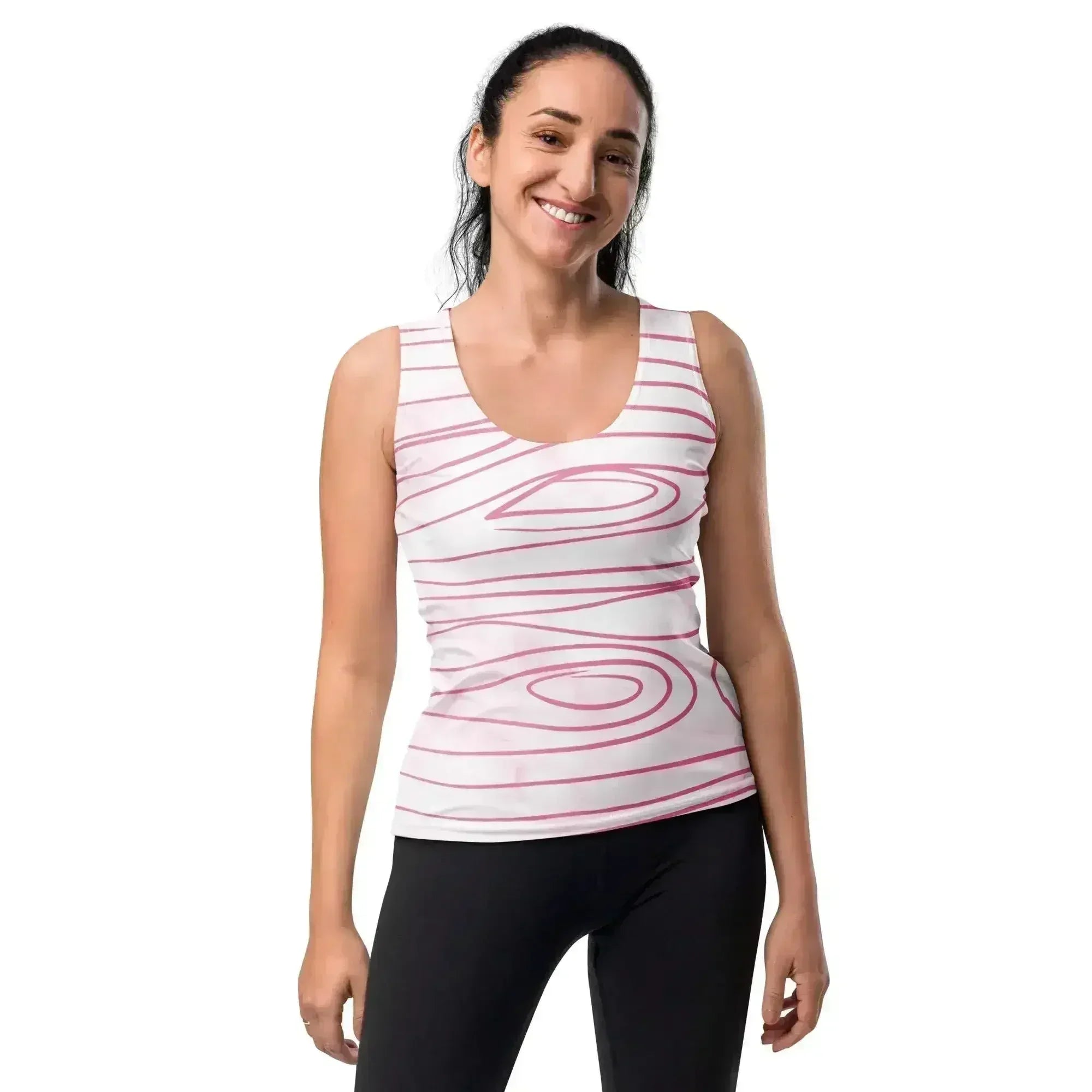 Womens Stretch Fit Tank Top - Pink Line Art Sketch Print - Femstylo