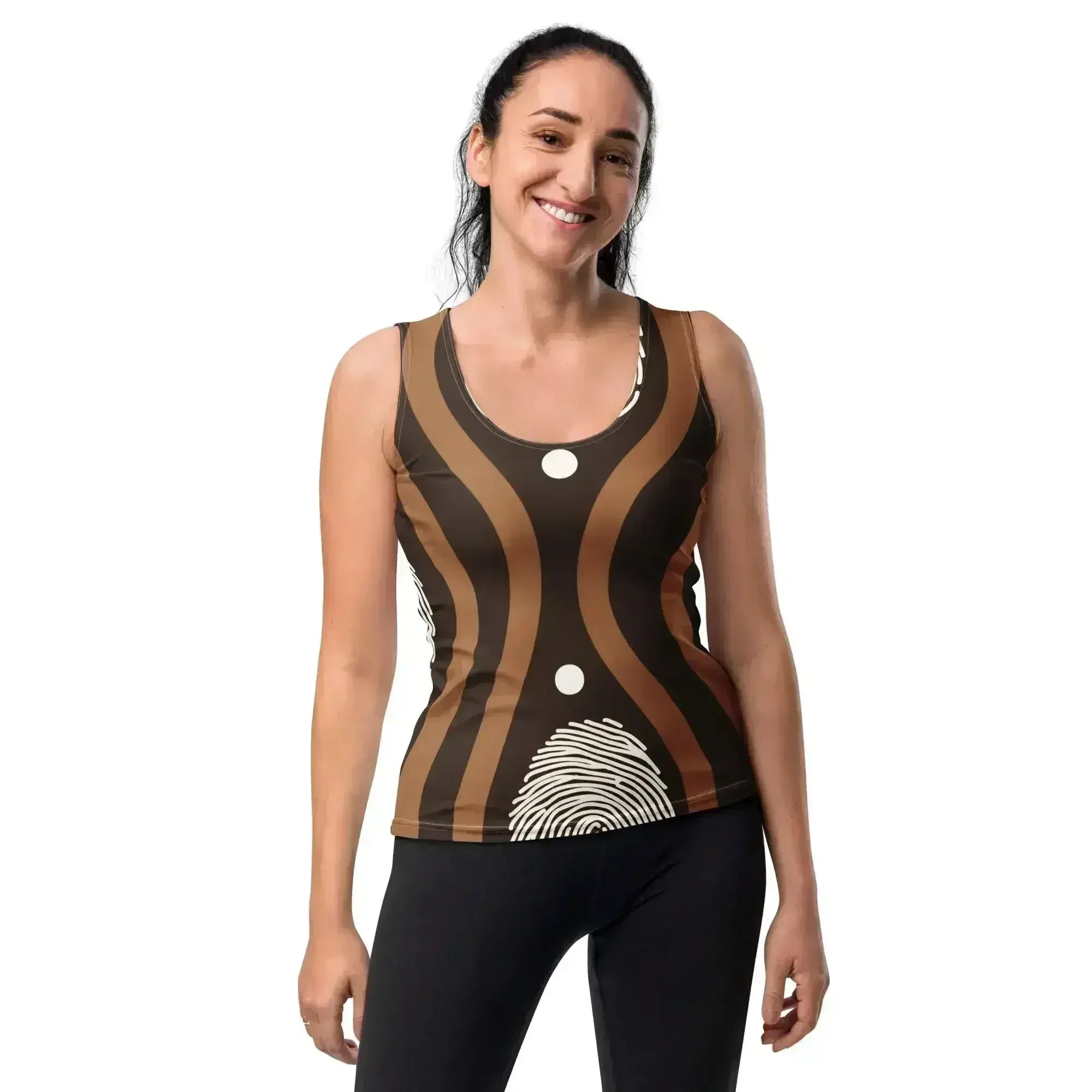 Womens Stretch Fit Tank Top - Brown White Geometric Lines - Femstylo