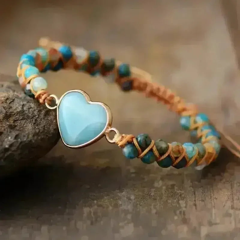 Amazonite Bracelet – Sky Blue Macrame | Adjustable Heart Charm - Femstylo