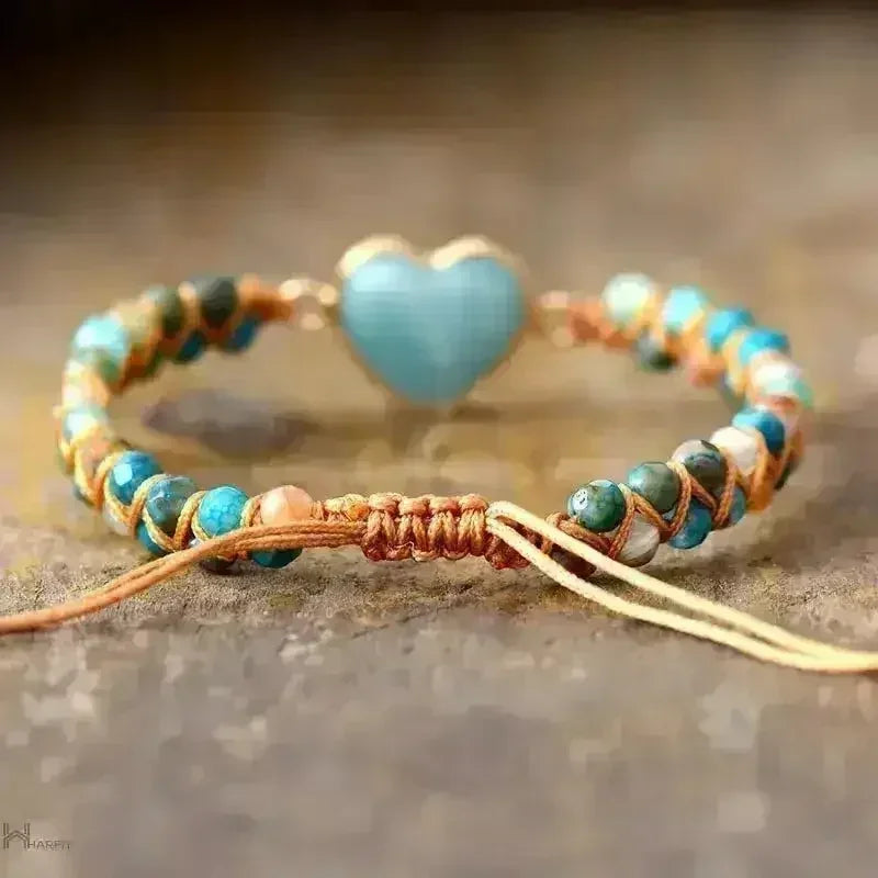 Amazonite Bracelet – Sky Blue Macrame | Adjustable Heart Charm - Femstylo
