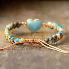 Amazonite Bracelet – Sky Blue Macrame | Adjustable Heart Charm - Femstylo