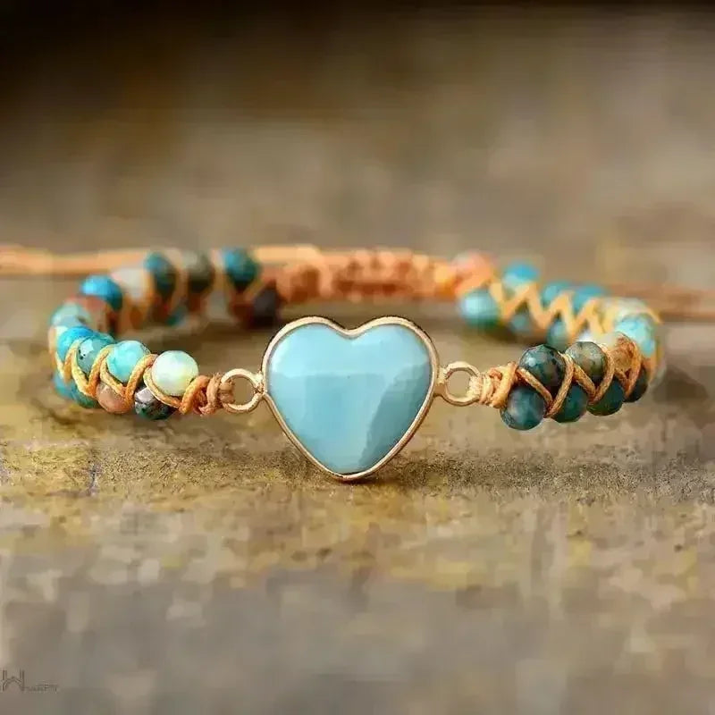 Amazonite Bracelet – Sky Blue Macrame | Adjustable Heart Charm - Femstylo