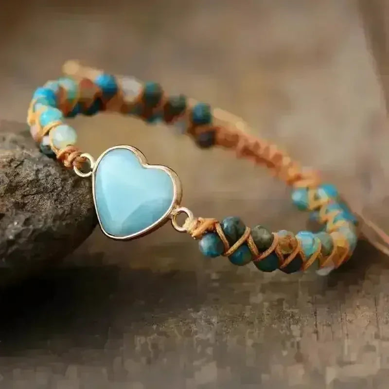 Amazonite Bracelet – Sky Blue Macrame | Adjustable Heart Charm - Femstylo