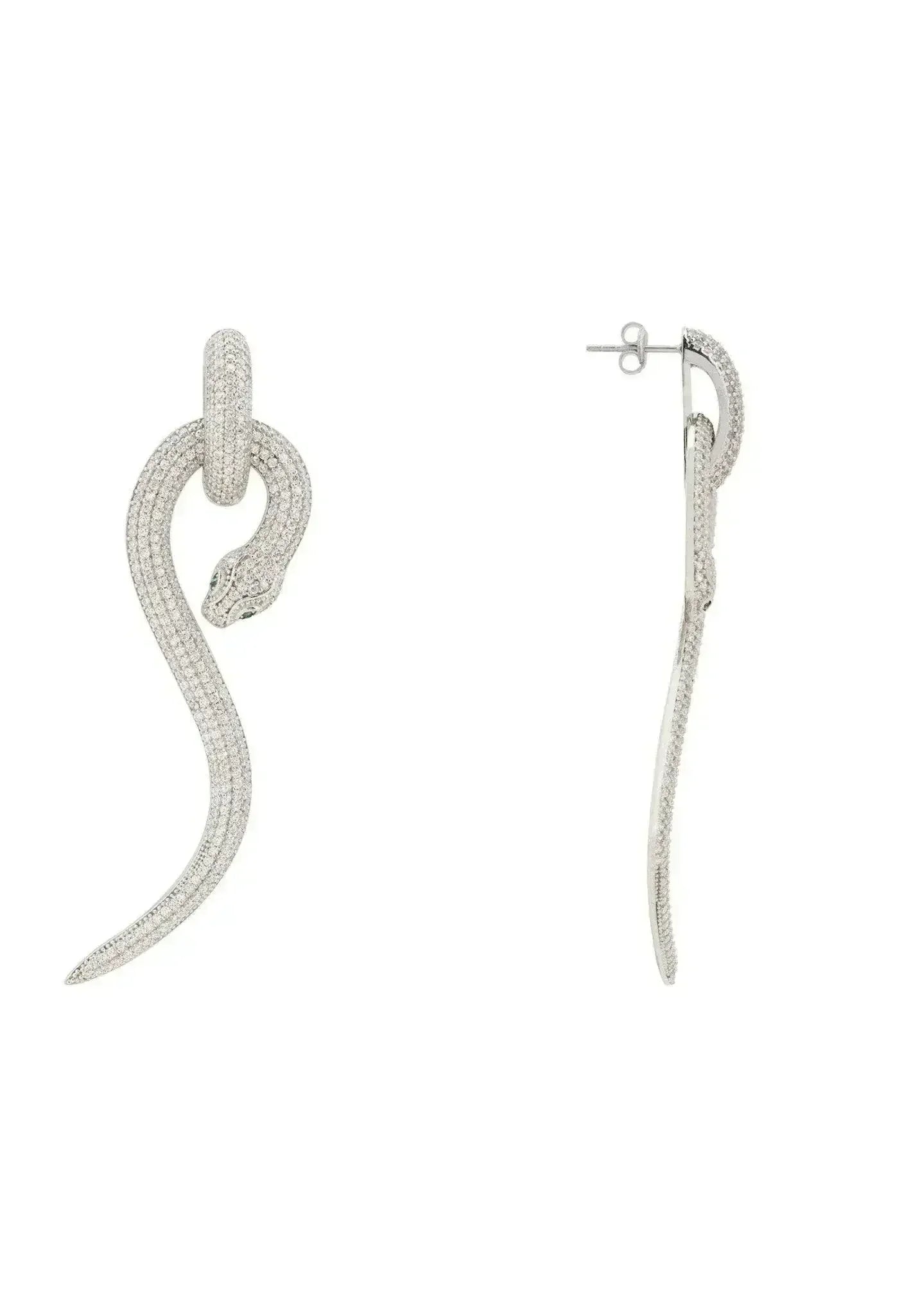 Anaconda Snake Drop Earrings Silver White - Femstylo