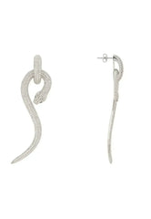 Anaconda Snake Drop Earrings Silver White - Femstylo