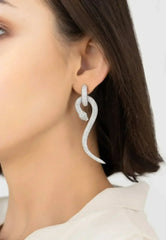 Anaconda Snake Drop Earrings Silver White - Femstylo