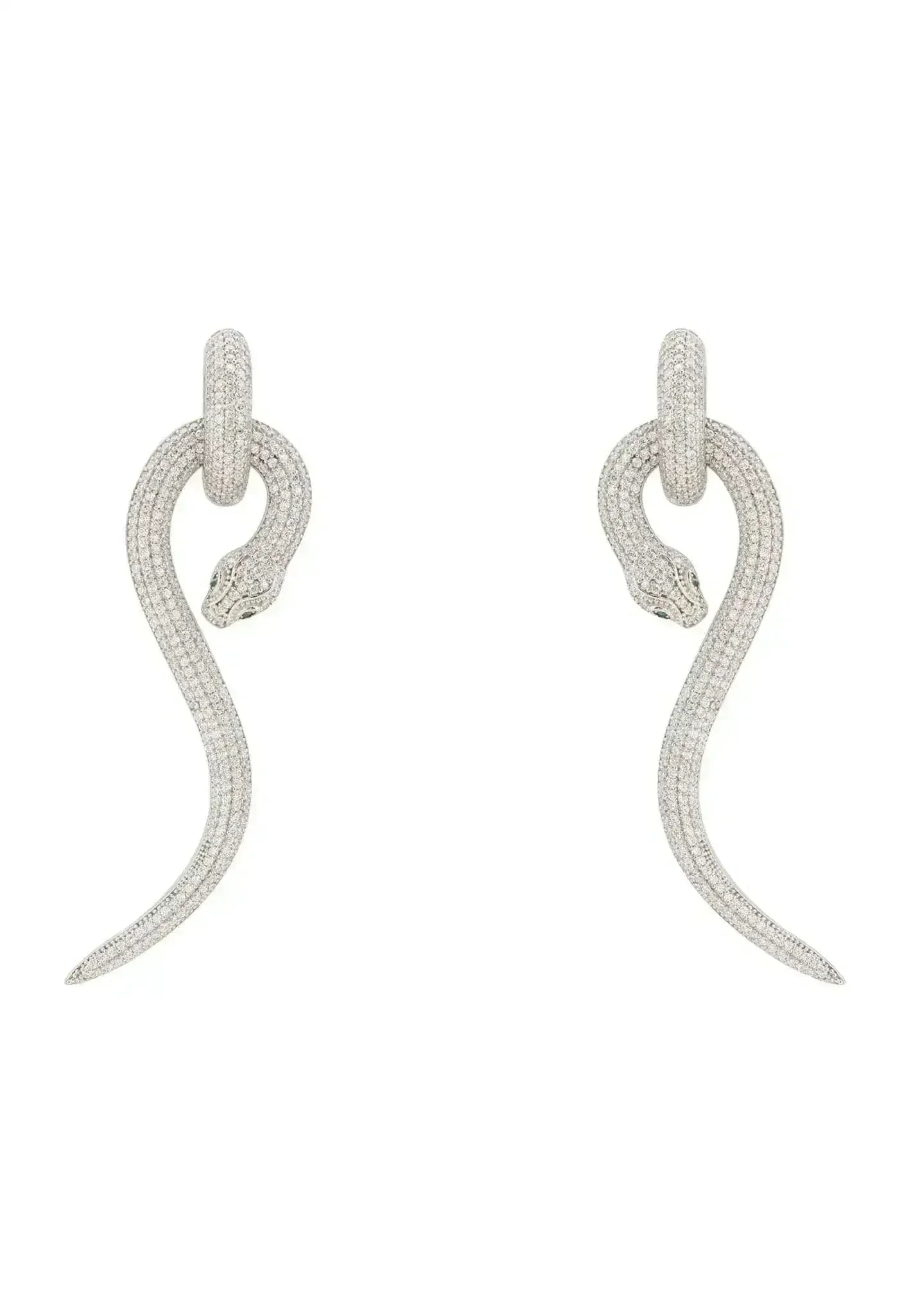 Anaconda Snake Drop Earrings Silver White - Femstylo